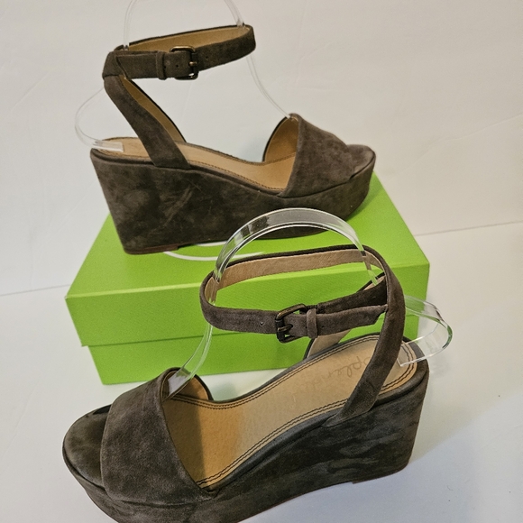 Splendid Sage/Army green suede platform wedge Sandals w/ankle strap.  Size 7.5 - Picture 5 of 15